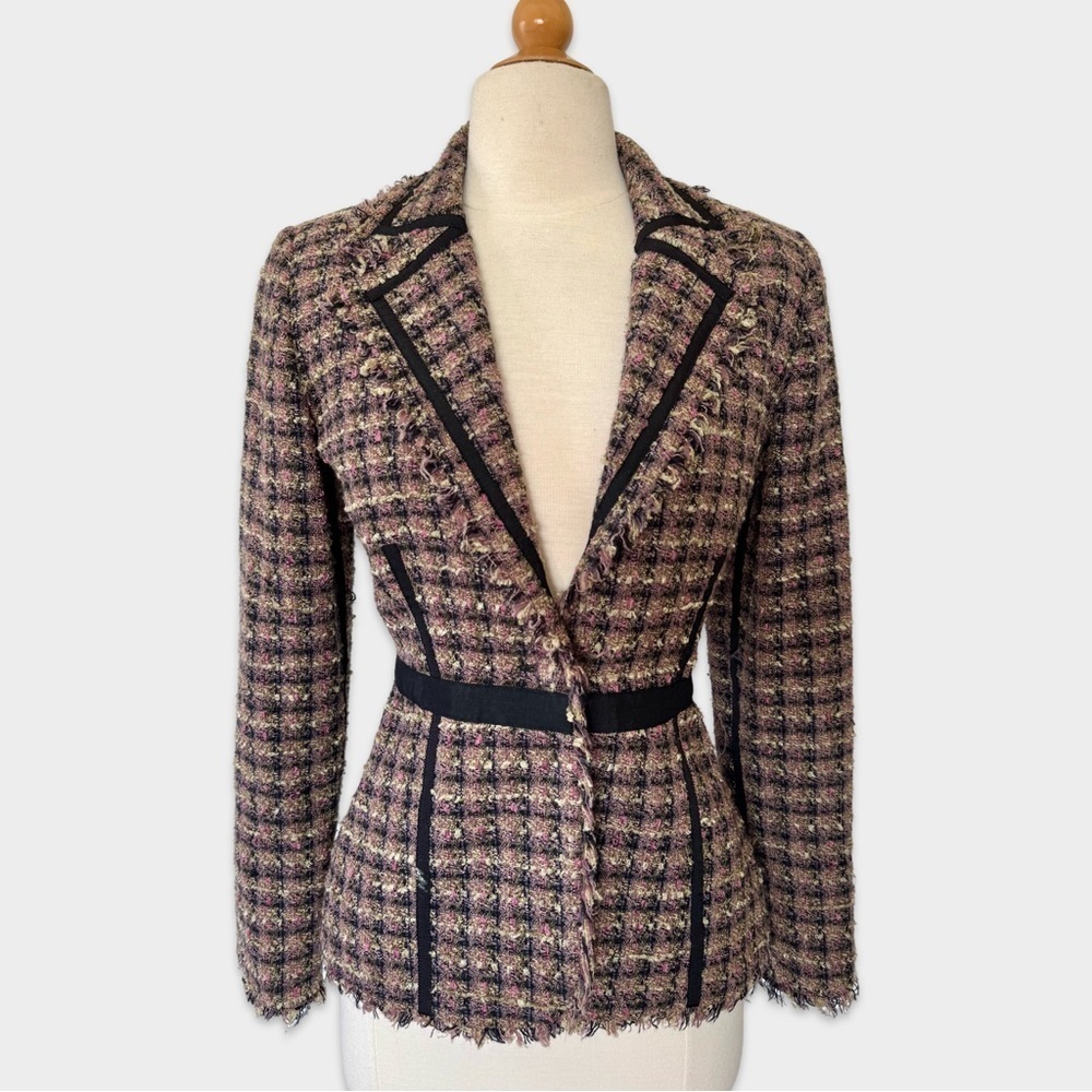 Bisou Bisou Tweet Blazer jacket Michele Bohbot multi colored fringe - Picture 2 of 9